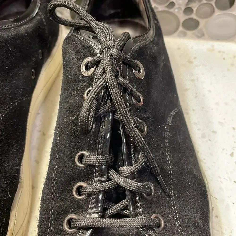 Lanvin mens suede and black pantent leather tennis shoes